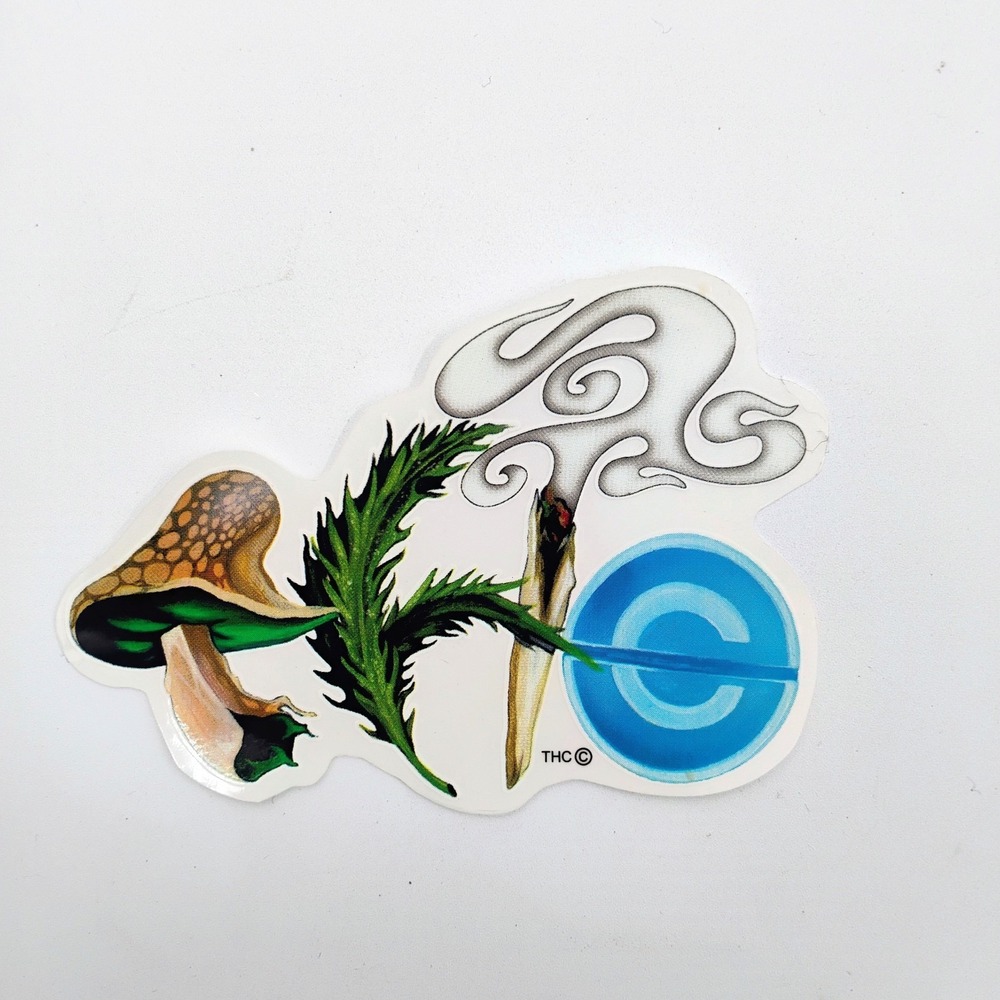 THC Clothing Mushroom Leaf Vinyl Sticker Decal Graphic Parody VTG Y2k 90s